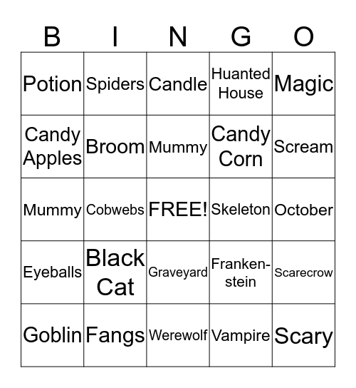 Bobcats Halloween Bingo Card