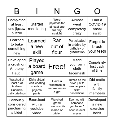 COVID-19 Bingo Card