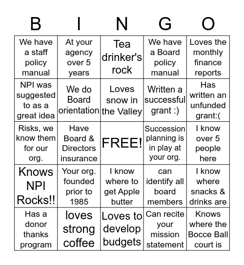 Nonprofit  Bingo Card