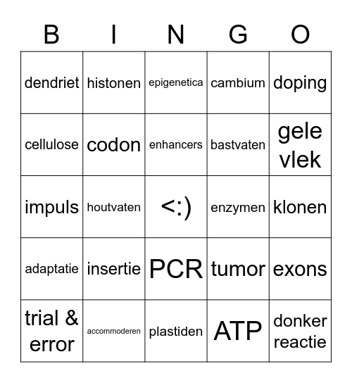 Biologie begrippen 5VWO Bingo Card