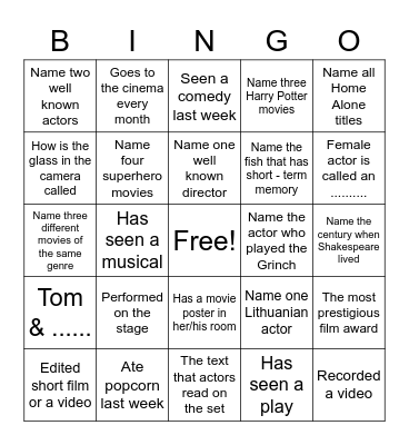 film class Bingo Card