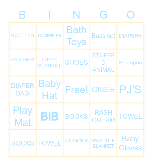 Baby Shower Bingo Card