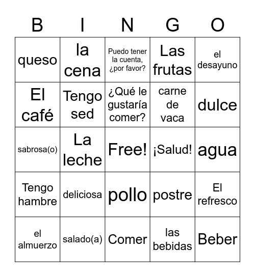Spanish Food and Drinks Bingo Card