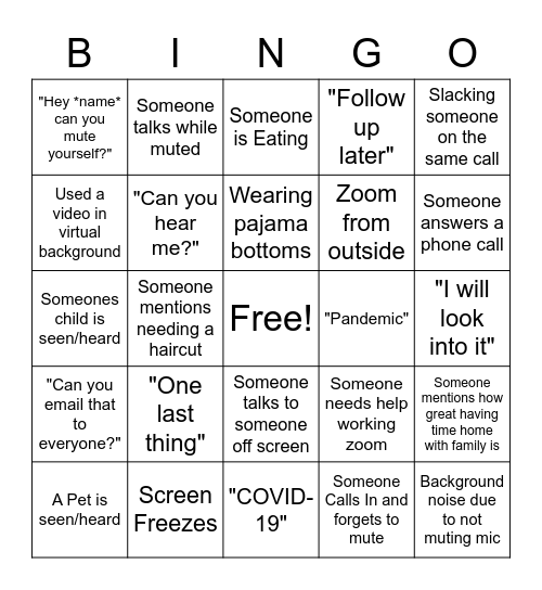 One Force Town Hall - June 2020- ZOOM Bingo! Bingo Card
