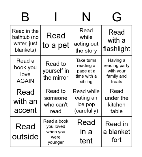 Summer READING Bingo Card