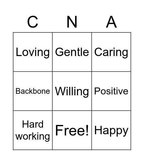 CNA Bingo Card