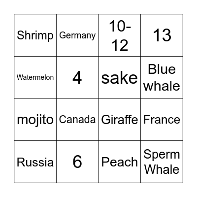 Quiz Night Bingo Card