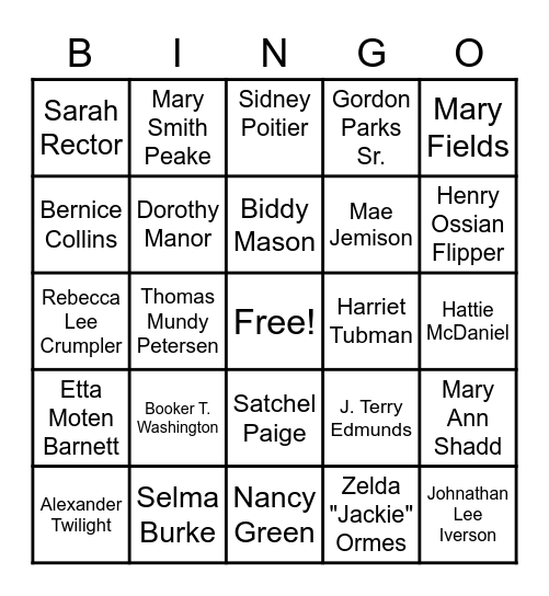 AFRICAN AMERICANS WHO DID IT FIRST Bingo Card