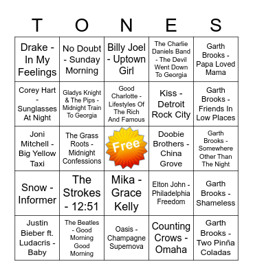 Game Of Tones 6/22/20 Game 3 Bingo Card
