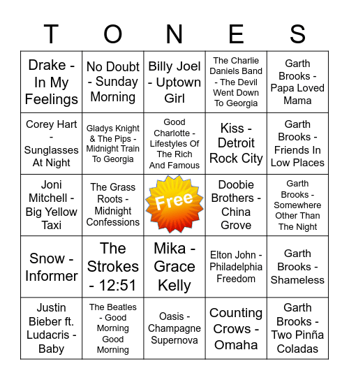 Game Of Tones 6/22/20 Game 3 Bingo Card