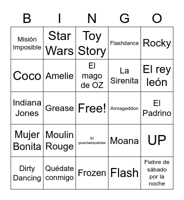 Bingo de Película Bingo Card