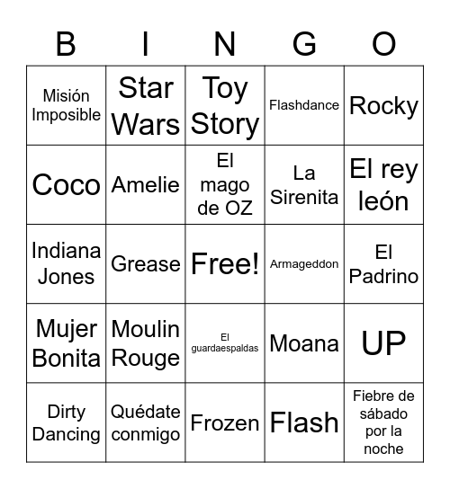 Bingo de Película Bingo Card