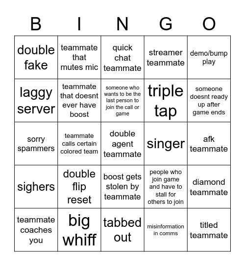 6mans bingo Card