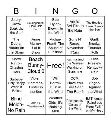 Total-Quiz.com Presents Radio Bingo: Weather Report Bingo Card
