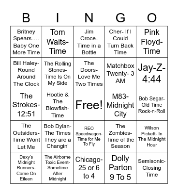 Total-Quiz.com Presents Radio Bingo: Do You Have The Time? Bingo Card