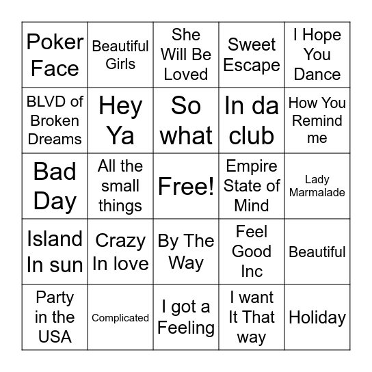 2000's Bingo Card