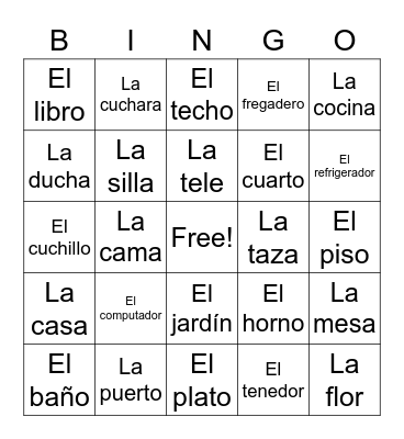 Spanish At Home Bingo Card