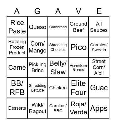 Agave Prep Training Bingo Card