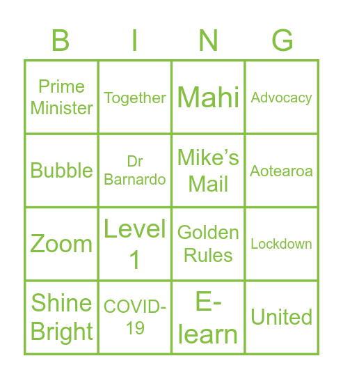 Barnardos Day Bingo Card