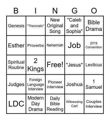 JW Broadcast Bingo Card