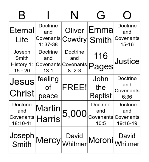 Doctrine and Covenants  A Bingo Card