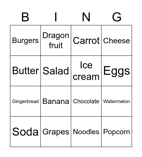 FOOD BINGO Card