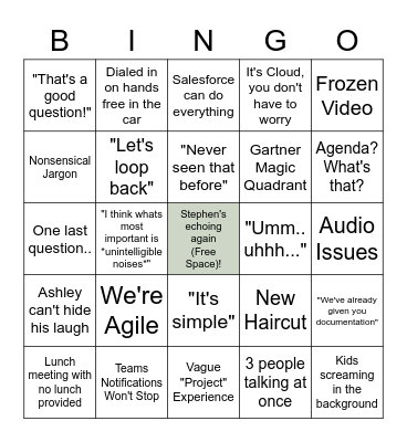 Vendor Call Bingo Card