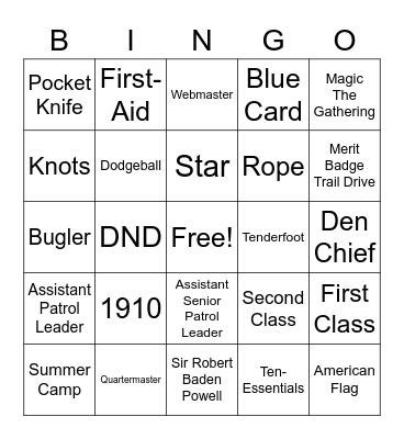 Troop 897 Bingo Card