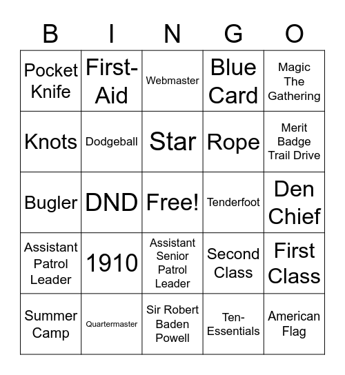 Troop 897 Bingo Card