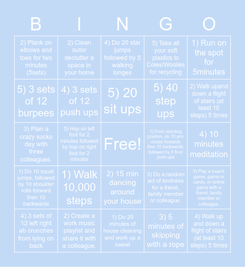 WELLNESS BINGO - GETTING FIT! Bingo Card