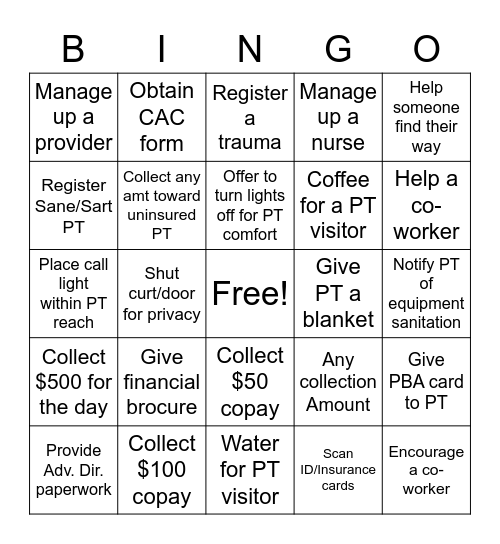 Registration Bingo Card