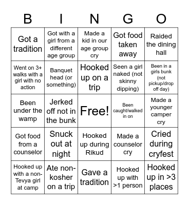 Tevya Bingo (Camper + CIT) Bingo Card