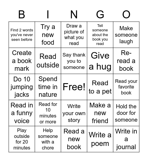 Week 1 BINGO Challenge Bingo Card