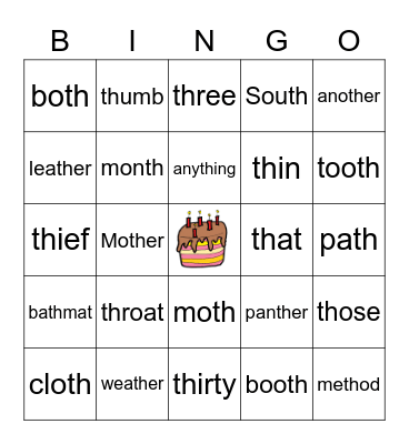 Digraph th Bingo Card