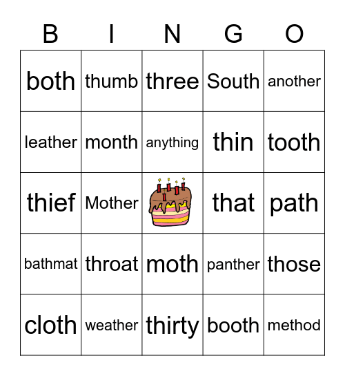Digraph th Bingo Card