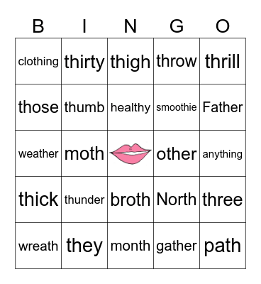 Digraph th Bingo Card