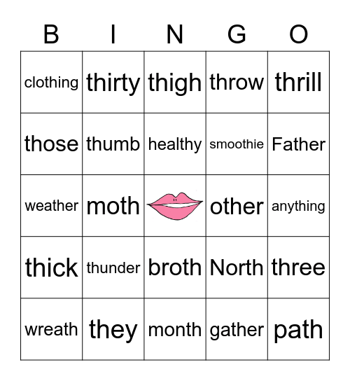 Digraph th Bingo Card