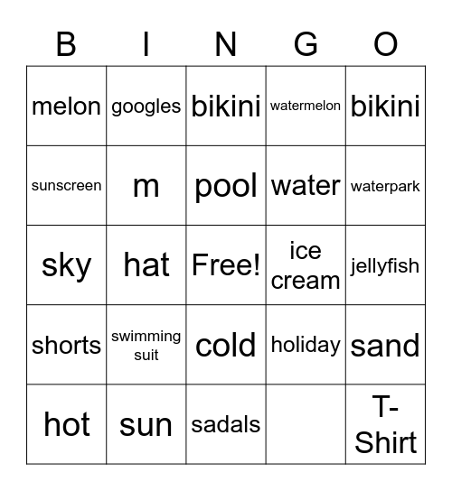 Summer Bingo Card