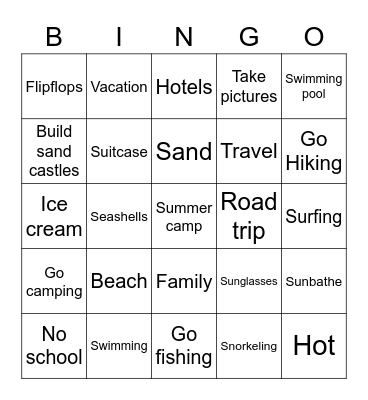 SUMMER HOLIDAYS Bingo Card