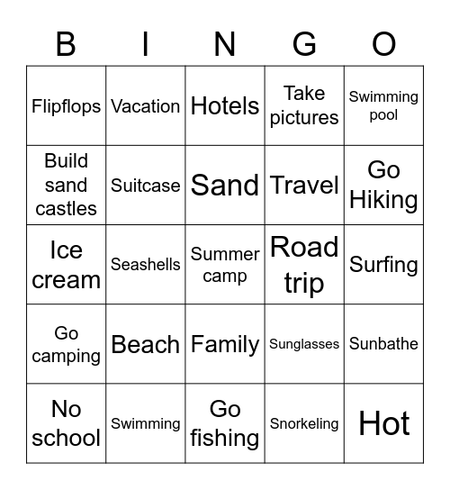 SUMMER HOLIDAYS Bingo Card