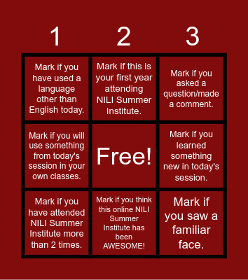 Takeaway Tech Post Session Activity Bingo Card