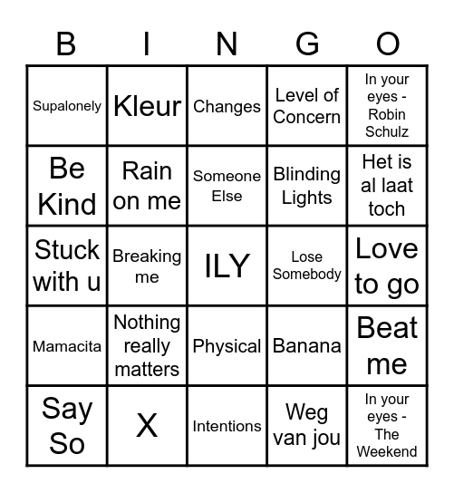 Mentormuziekquiz Bingo Card