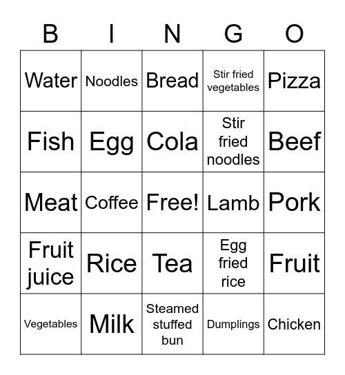 食品和饮料 Bingo Card
