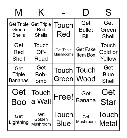 Mario Kart DS Challenges Bingo Card