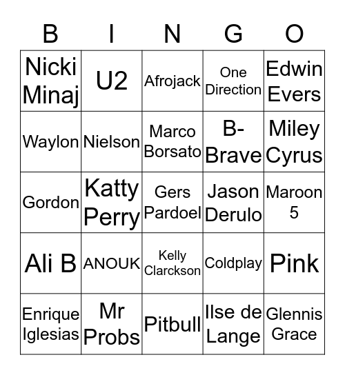 pop artiesten Bingo Card