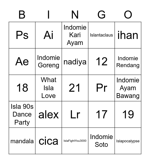 plis katya menang Bingo Card