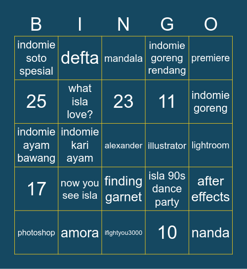 punya xander Bingo Card