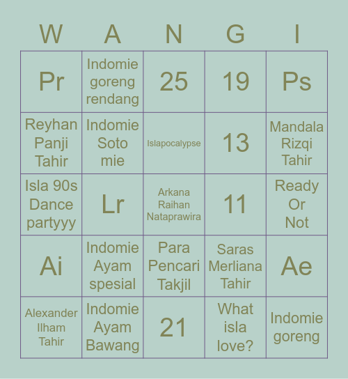 HARUS WANGI. Bingo Card