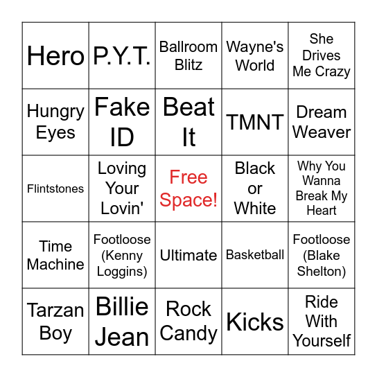 Chris Playlist Bingo Card