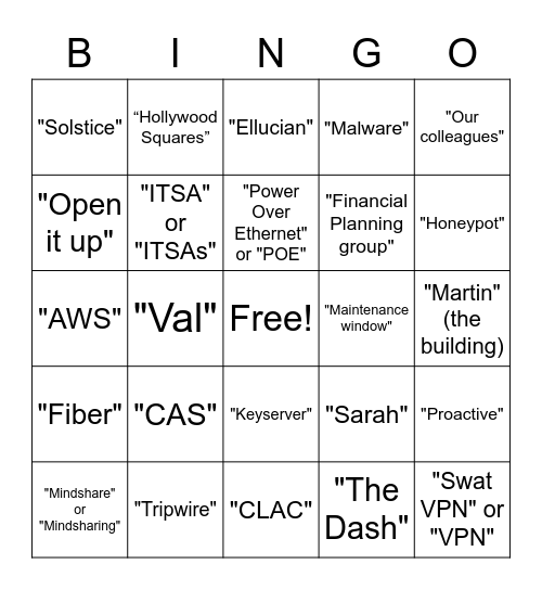 Stand-Up Bingo Card